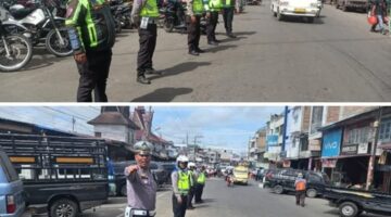 Satlantas Polres Tanah Karo Laksanakan Pengamanan dan Penertiban di Pusat Pasar Kabanjahe